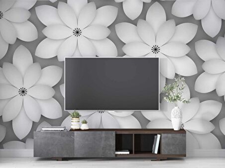 Gri Çiçek Duvar Kağıdı Baskı