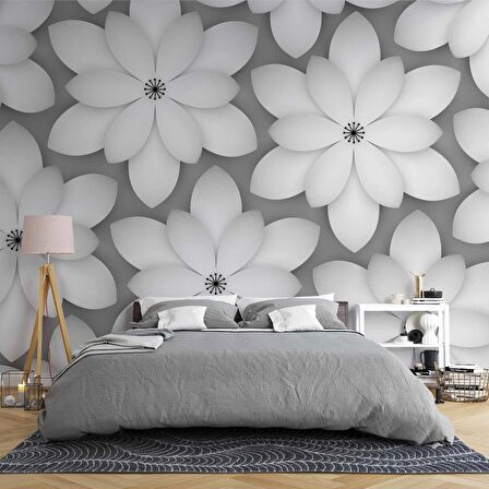 Gri Çiçek Duvar Kağıdı Baskı