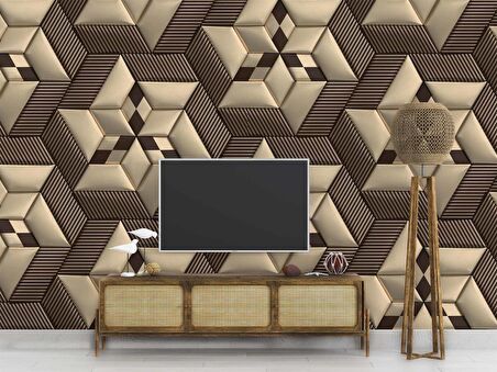 3 Boyutlu Kahverengi Deri Görünümlü Duvar Kağıdı Baskı