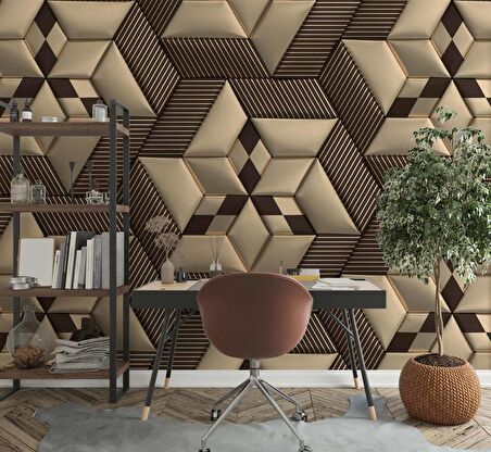 3 Boyutlu Kahverengi Deri Görünümlü Duvar Kağıdı Baskı