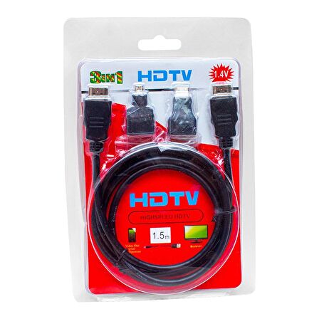 HDMI KABLO 1.5 METRE 3LÜ SET  (MICRO HDMI HDMI*MİNİ HDMI HDMI) (4324)