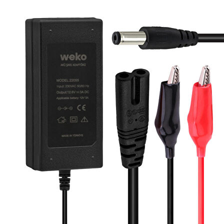 WEKO 12.6 VOLT - 3 AMPER 5.5*2.5 + KROKODİL UÇLU LEDLİ YERLİ ÜRETİM MASAÜSTÜ ŞARJ ADAPTÖRÜ (OUT:12V3