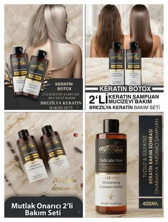 Professional Keratin Botox 2'li Saç Bakım Seti Tuzsuz Şampuan & Brezilya Keratini 400 ML - Özel Seri 