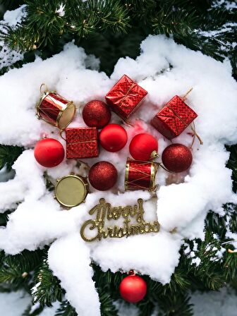 Noel Seti Asılı Yılbaşı Çam Ağacı Süsü Karışık Kırmızı Yılbaşı Ağacı Süsleme Noel Ağaç Süsleri 12 Li