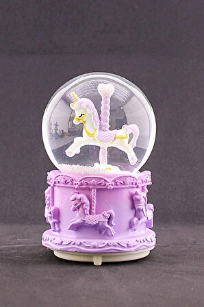 Kar Küresi Işıklı Müzikli Mor Mavi Unicorn Kar Küresi Işıklı Müzikli 12 Cm & Taşlı Zirkon Kolye
