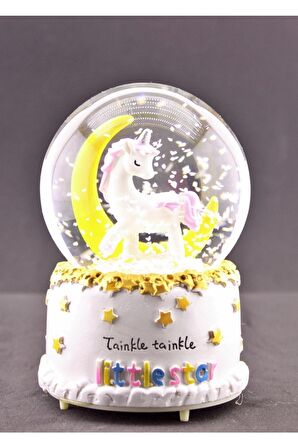 Sevgiliye Hediye Little Star Unicorn Ay Kar Küresi Orta Boy Işıklı Müzikli 12cm