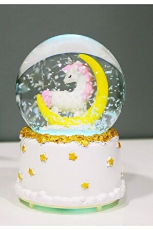 Sevgiliye Hediye Little Star Unicorn Ay Kar Küresi Orta Boy Işıklı Müzikli 12cm