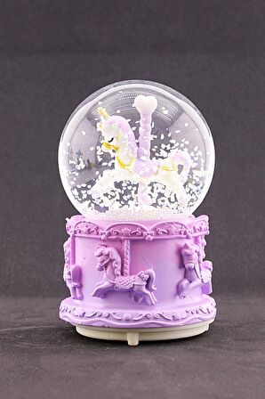 Sevgiliye Hediye Mor Unicorn Tasarımlı Kar Küresi Işıklı Müzikli 12 Cm