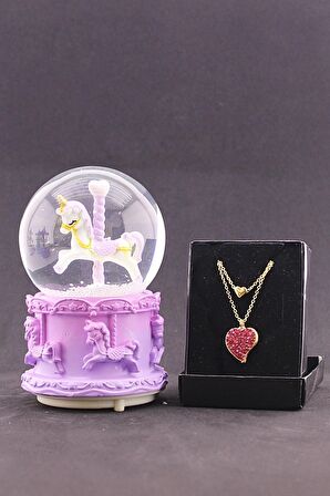 Sevgiliye Hediye Mor Unicorn Tasarımlı Kar Küresi Işıklı Müzikli 12 Cm Ve Taşlı Zirkon Kolye