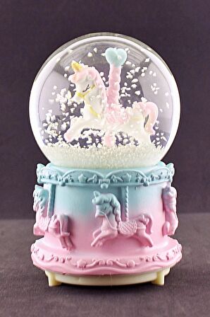 Sevgiliye Hediye Unicorn Pembe Mavi Orta Boy Kar Küresi Işıklı Müzikli 12cm Boy