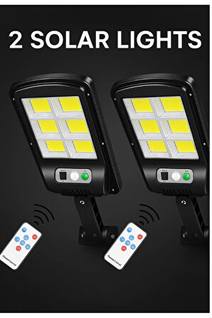 128 Led Solar Bahçe Sokak Lambası 2 Adet Hareket Sensörlü Kumandalı 3 Modlu Güneş Enerjili Büyük Boy