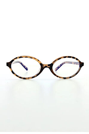 Mavi Işık Korumalı Miux Mi Leopar Desenli Elips Unisex Gözlük Metal Aksesuarlı UV 400 CE Belgeli