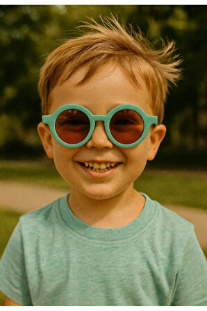 Sevimli Çocuk Güneş Gözlüğü Yeşil Yuvarlak Çerçeve UV 400 Korumalı CE Belgeli Kids Çocuk Güneş Gözlk
