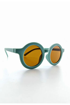 Sevimli Çocuk Güneş Gözlüğü Yeşil Yuvarlak Çerçeve UV 400 Korumalı CE Belgeli Kids Çocuk Güneş Gözlk