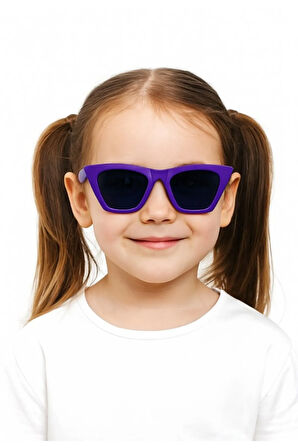 Sevimli Çocuk Güneş Gözlüğü Mor Çekik Çerçeve UV 400 Korumalı CE Belgeli Kids Çocuk Güneş Gözlüğü