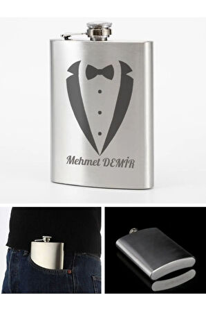 Paslanmaz Çelik Cep Matarası Kişiye Özel Smokin Damat Temalı 9 Oz Çelik Cep Matarası 266 Ml Hediye