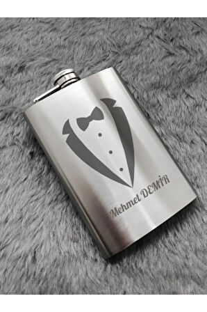 Paslanmaz Çelik Cep Matarası Kişiye Özel Smokin Damat Temalı 9 Oz Çelik Cep Matarası 266 Ml Hediye