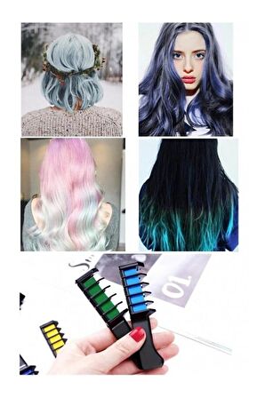 Eğlenceli Geçici Saç Tebeşir Seti Hair Chalk Taraklı 10 Lu Renkli Saç Boyası Tebeşiri Geçici Zararsz