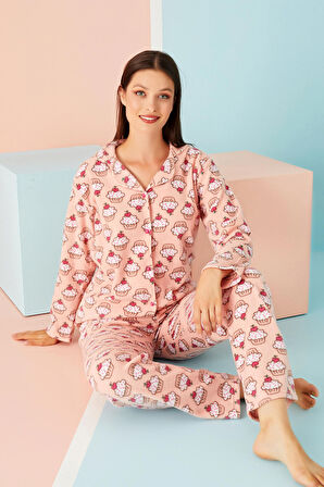 Bayan Kışlık Welsoft Peluş İnci Polar Düğmeli Pijama Takımı 'İpeksi Doku'
