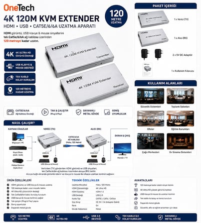 Extender HDMI Uzatıcı 120 mt Kvm Extender HDMI Extender Uzatma Adaptörü Cat5 Cat6 Uzatma Aparatı Full Hd 4K