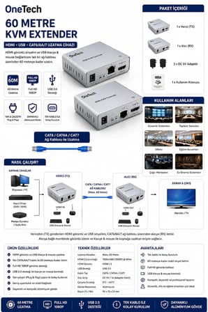 60 Metre Kvm Extender HDMI Extender Uzatma Adaptörü Cat5 Cat6 Uzatma Aparatı Full Hd 4K
