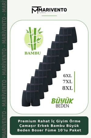 Premium Rahat İç Giyim Örme Çamaşır Erkek Bambu Büyük Beden Boxer Füme 10'lu Paket