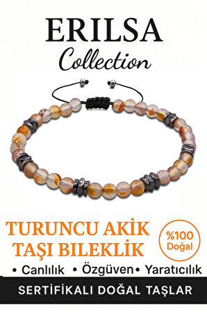 Sertifikalı Fasetli AAA+ Terahertz ve Turuncu Akik Taşı Bileklik – İnce Model Yaratıcı Enerji
