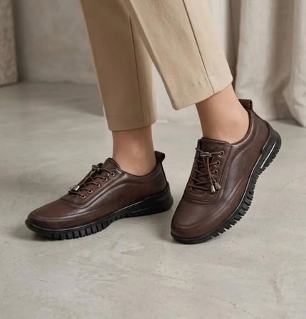 Ender Steps  Hakiki Yumuşak Deri Ortopedik Kahverengi Kadın Spor Ayakkabı Sneaker
