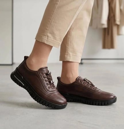 Ender Steps  Hakiki Yumuşak Deri Ortopedik Kahverengi Kadın Spor Ayakkabı Sneaker