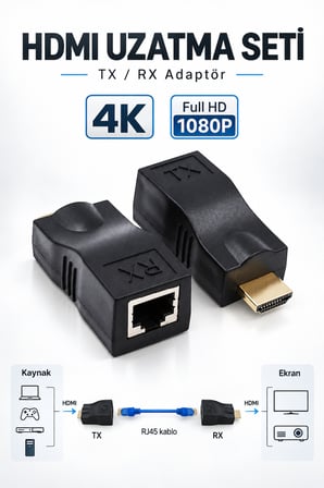 4K HDTV Dönüştürücü Uzatma Seti – CAT5e / CAT6, TX + RX