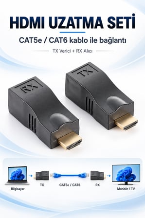 4K HDTV Dönüştürücü Uzatma Seti – CAT5e / CAT6, TX + RX