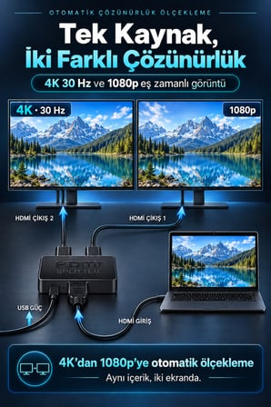 4K HDMI Taşınabilir HD Splitter 1 Giriş 2 Çıkış HDMI Anahtarı