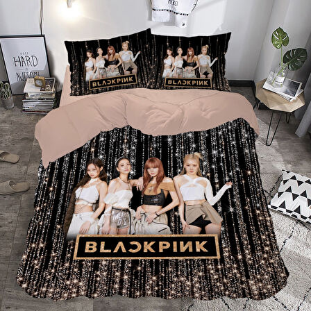 Krem Black Pink Temalı Baskılı Çift Kişilik Nevresim Takımı