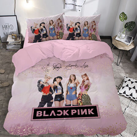 Pembe Black Pink Temalı Baskılı Çift Kişilik Nevresim Takımı