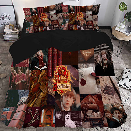 Gryffindor Temalı Baskılı Çift Kişilik Nevresim Takımı