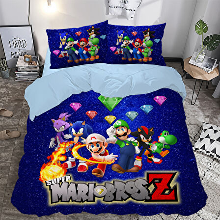 Super Mario Kardeşler Temalı Baskılı Çift Kişilik Nevresim Takımı