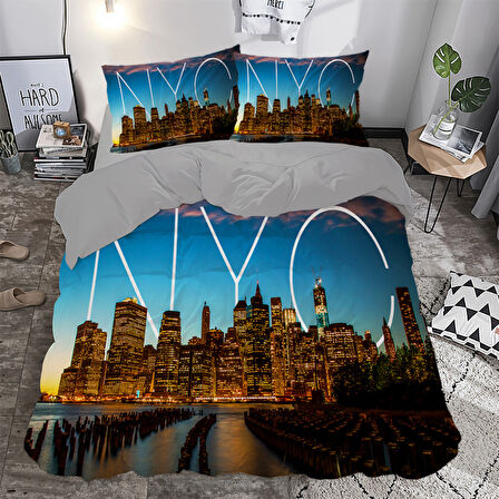 NYC Temalı Baskılı Çift Kişilik Nevresim Takımı