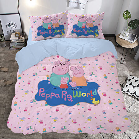 Peppa Pig World 2  Temalı Baskılı Çift Kişilik Nevresim Takımı