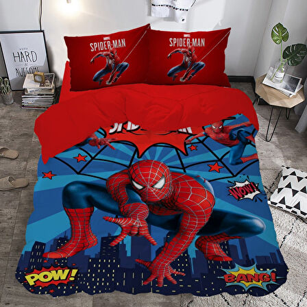Pow Spiderman Temalı Baskılı Çift Kişilik Nevresim Takımı