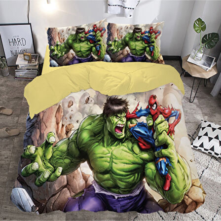 Hulk ve Spiderman Temalı Baskılı Çift Kişilik Nevresim Takımı