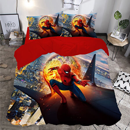 Spiderman Ateş Topu Temalı Baskılı Çift Kişilik Nevresim Takımı