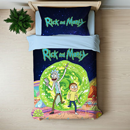 Rick and Morty Temalı Baskılı Tek Kişilik Nevresim Takımı