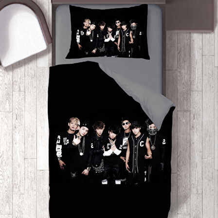 BTS Grup Temalı Baskılı Tek Kişilik Nevresim Takımı
