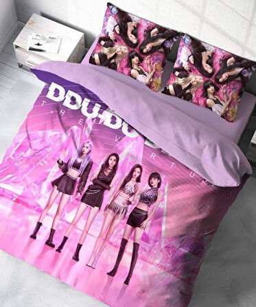 Black Pink Temalı Baskılı Çift Kişilik Nevresim Takımı