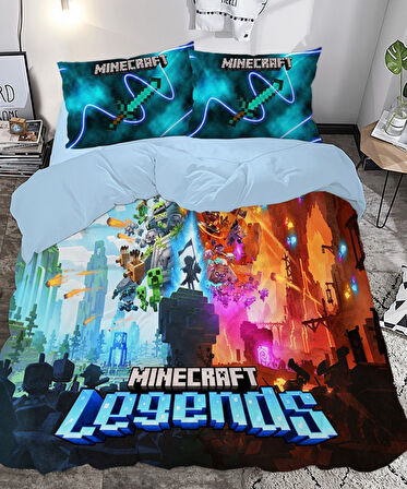 Minecraft Legends Temalı Baskılı Çift Kişilik Nevresim Takımı