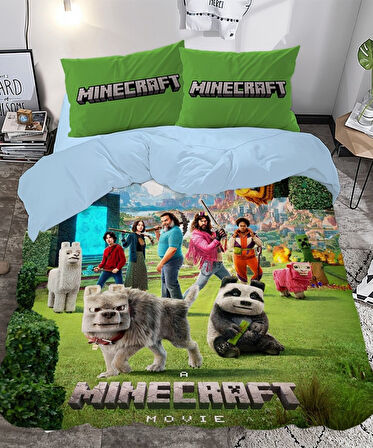 Minecraft Temalı Baskılı Yeşil Çift Kişilik Nevresim Takımı