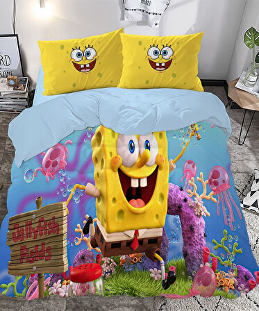Sunger Bob Temalı Baskılı Çift Kişilik Nevresim Takımı