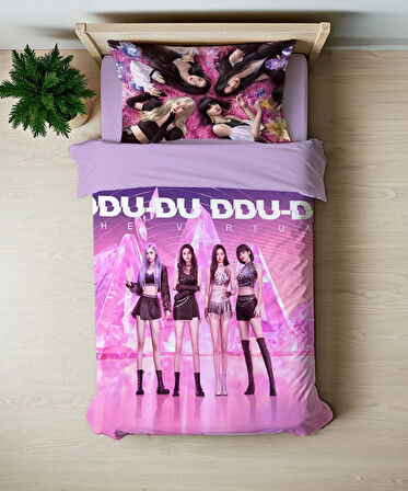 Black Pink Temalı Baskılı Tek Kişilik Nevresim Takımı