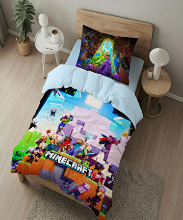 Minecraft Temalı Baskılı Tek Kişilik Nevresim Takımı