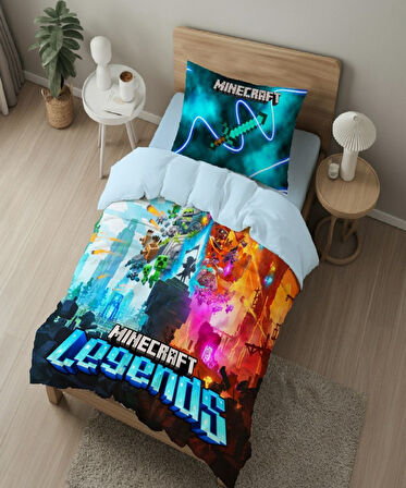 Minecraft Legends Temalı Baskılı Tek Kişilik Nevresim Takımı